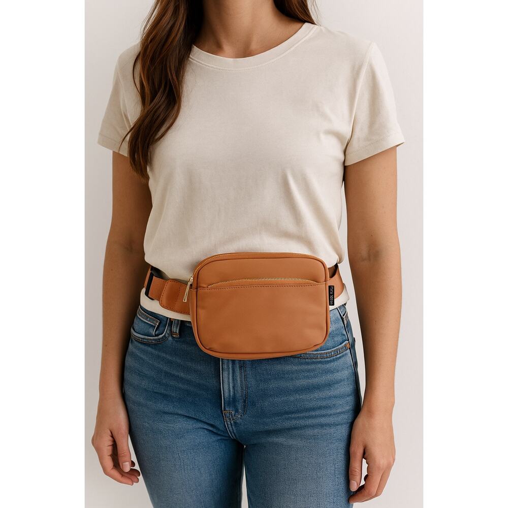 LOFEN Tan Gold Belt Bag • Adjustable Strap • Everyday Crossbody Fanny Pack